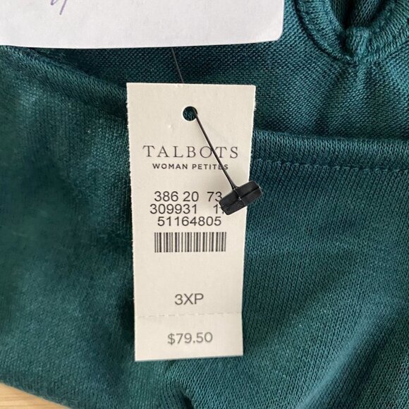 Talbots Top Puff Sleeve Green Solid‎ Polyester Blend NWT Women's 3XP - Picture 8 of 10